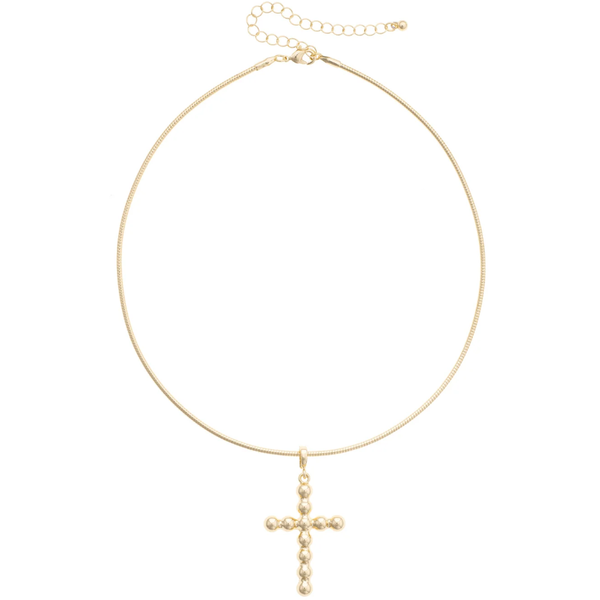 Beaded Cross Skinny Collar Necklace in Shiny Gold Puckett's Fine Jewelry Benton, KY