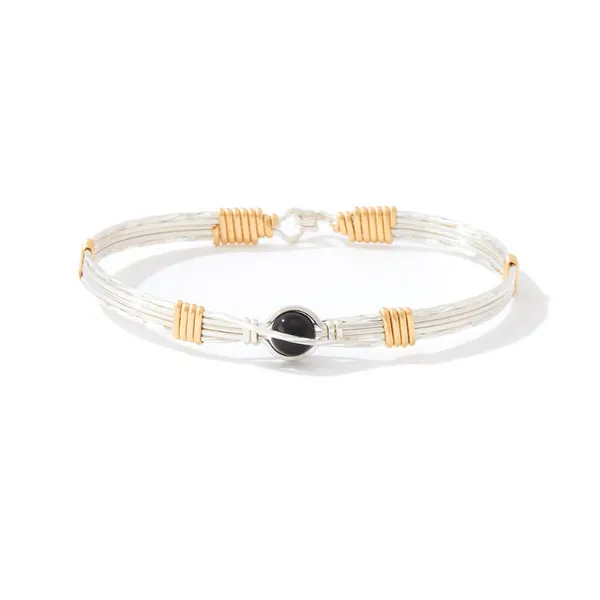 Ronaldo Remembrance Bracelet, Sterling Silver With Gold Artisan Wire Wrap, Black Onyx, Size 7.25" Puckett's Fine Jewelry Benton, KY