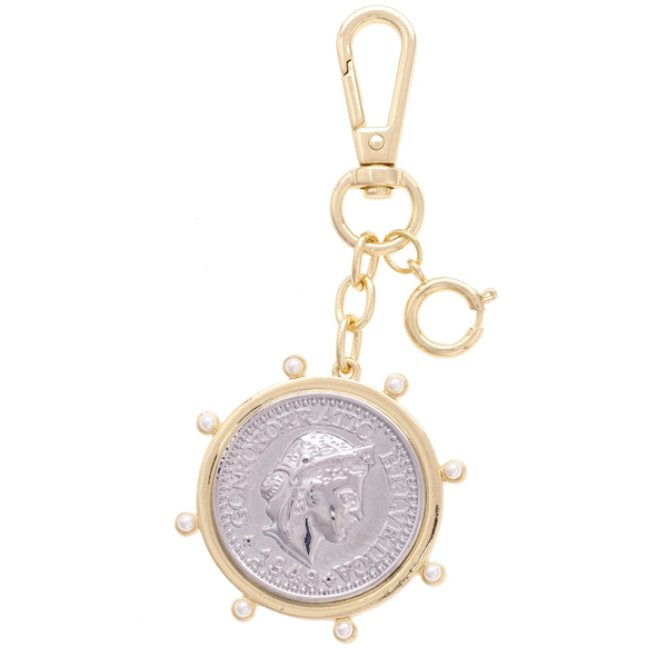 Canvas Style Studded Coin Bag Charm in Shiny Two Tone Puckett's Fine Jewelry Benton, KY