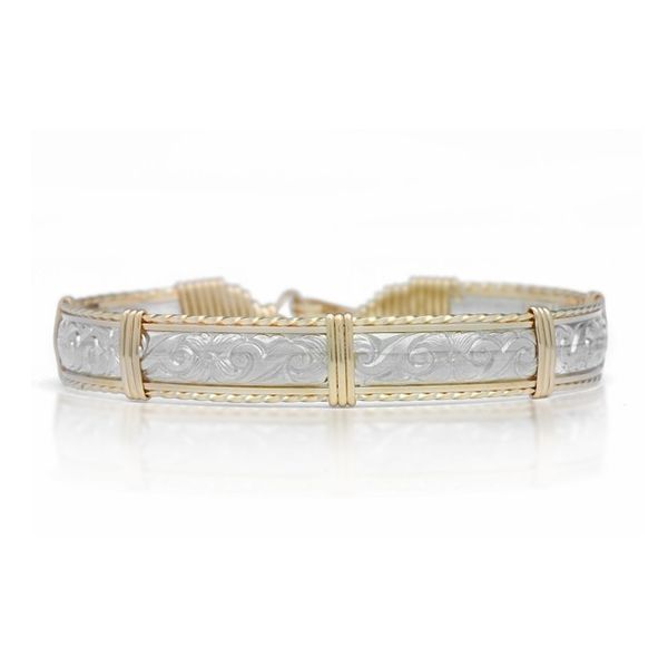 Ronaldo Angelina Bar Bracelet (Silver Bar With Gold Artist Wire Wrap) 7" Puckett's Fine Jewelry Benton, KY