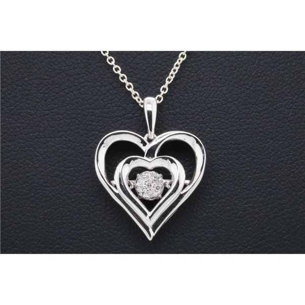 Sterling Silver Dancing Diamond Cluster Heart Pendant Fashion Necklace Puckett's Fine Jewelry Benton, KY