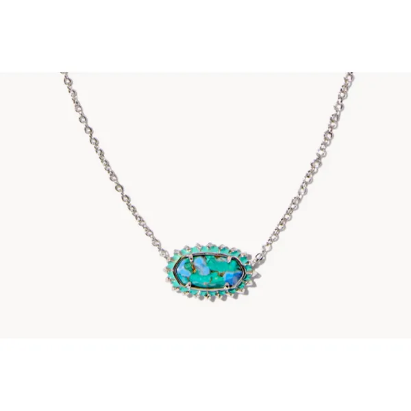 KENDRA SCOTT ELISA COLOR BURST FRAME NECKLACE SILVER TONE WITH BRONZE VEINED AQUA MAGNESITE Puckett's Fine Jewelry Benton, KY