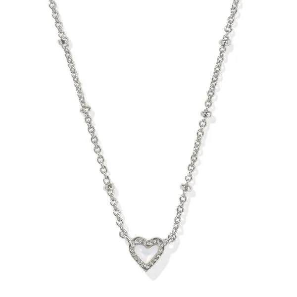 Kendra Scott Mini Ari Heart Necklace - Rhodium Ivory Mother of Pearl Puckett's Fine Jewelry Benton, KY