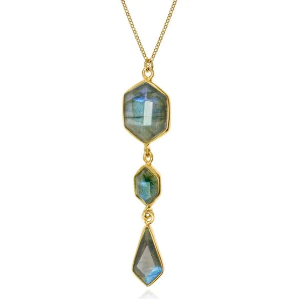 Jorge Revilla Geo Pendant Necklace in Silver with 18K Gold Vermeil with Labradorite 3-Drop Stones Puckett's Fine Jewelry Benton, KY