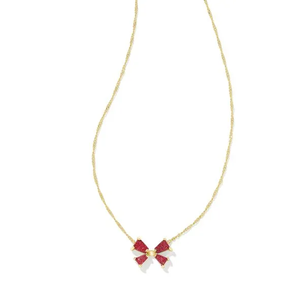 Kendra Scott Blair Bow Small Pendant Necklace, Gold with Bright Red Glitter Drusy Puckett's Fine Jewelry Benton, KY
