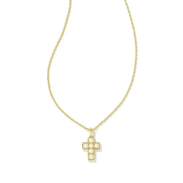Kendra Scott Pearl Cross Pendant Necklace, Gold with White Pearl Puckett's Fine Jewelry Benton, KY