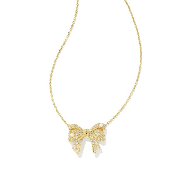 Kendra Scott Krista Bow Pendant Necklace, Gold with White Mix Puckett's Fine Jewelry Benton, KY
