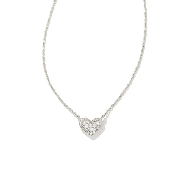 Kendra Scott Ari Pave Crystal Heart Necklace Silver Tone with White CZ Puckett's Fine Jewelry Benton, KY
