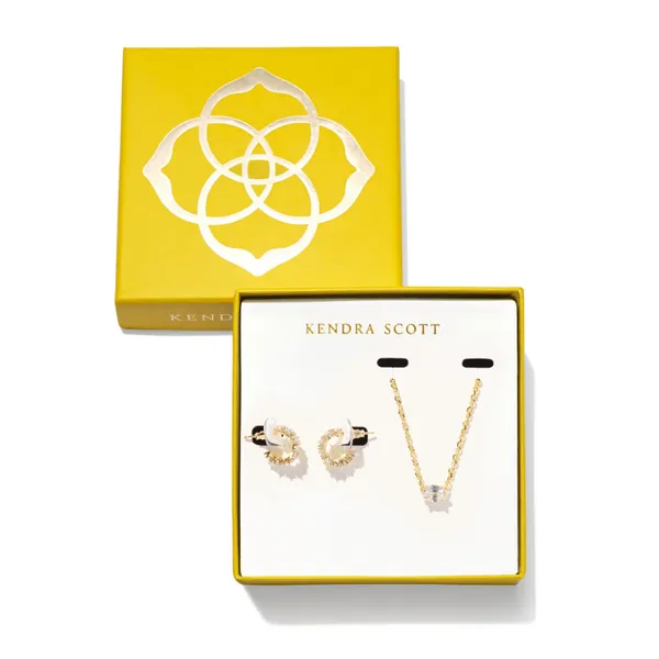 Kendra Scott Cailin Necklace and Huggie Earring, Gold with White Crystal Gift Set Puckett's Fine Jewelry Benton, KY
