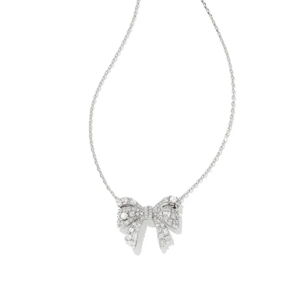 Kendra Scott Krista Bow Pendant Necklace, Rhodium Silver with White Mix Puckett's Fine Jewelry Benton, KY