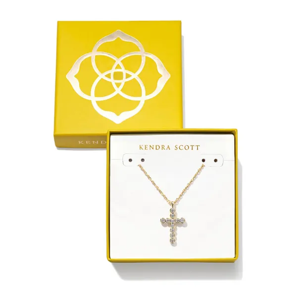 Kendra Scott Cross Pendant Necklace, Gold with White CZ in Box Puckett's Fine Jewelry Benton, KY