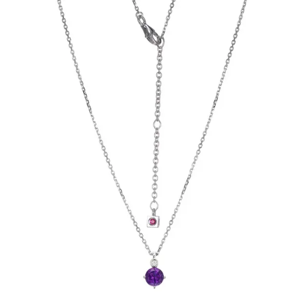 Elle Sterling Silver Birthstone Pendant With Genuine African Amethyst And Lab Grown Diamond, .02CT, Cable Chain 17" + 2" Extension Puckett's Fine Jewelry Benton, KY