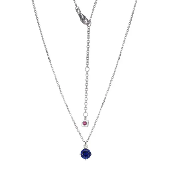 Elle Sterling Silver Birthstone Pendant With Lab Created Sapphire And Lab Grown Diamond, .02CT, Cable Chain 17" + 2" Extension Puckett's Fine Jewelry Benton, KY