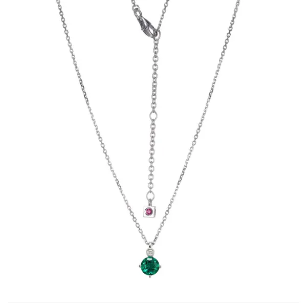 Elle Sterling Silver Birthstone Pendant With Created Emerald And Lab Grown Diamond, .02CT, Cable Chain 17" + 2" Extension Puckett's Fine Jewelry Benton, KY