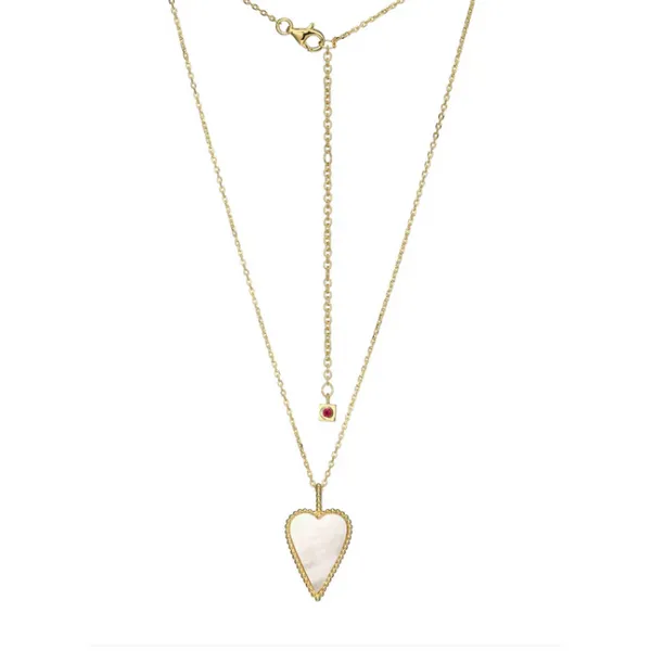 Sterling Silver ELLE "Long Love" Yellow Gold Plated MOP Heart Pendant on Faceted Diamond Cut Cable Chain 17" + 3" Puckett's Fine Jewelry Benton, KY
