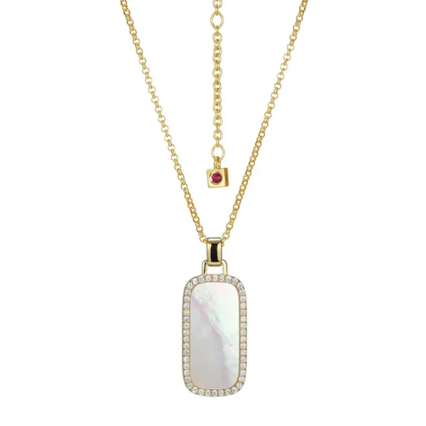 Sterling Silver ELLE "Allure 2.0" Yellow Gold-Plated White Mother of Pearl and CZ Necklace on 28" + 2" Extension Rolo Chain Puckett's Fine Jewelry Benton, KY