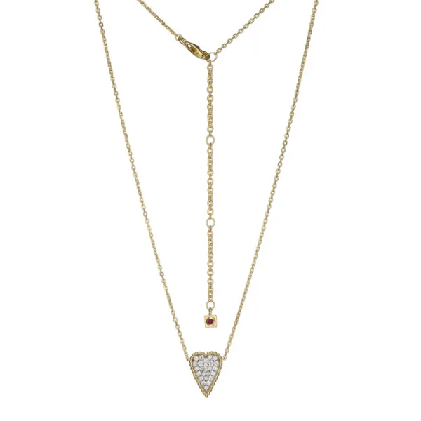 Sterling Silver ELLE "Long Love" Yellow Gold and Rhodium Plated Cubic Zirconia Heart Pendant on Faceted Diamond Cut Cable Chain 17"+3" Puckett's Fine Jewelry Benton, KY