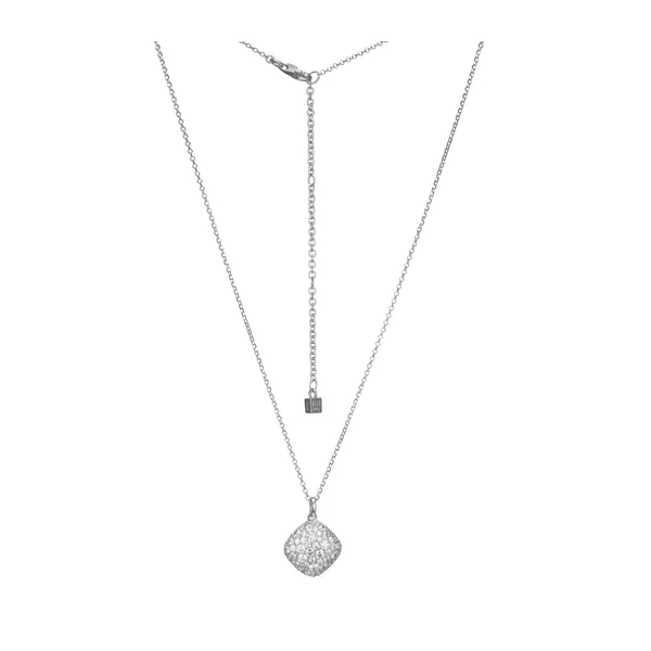 Elle Sterling Silver Silver Pave Pendant With Cubic Ziconia on Faceted Rolo Cable Chain 17" + 3" Extension Puckett's Fine Jewelry Benton, KY