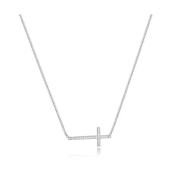 Elle Sterling Silver and Cubic Zirconia East/West Cross Necklace, 16" + 2" Extension Puckett's Fine Jewelry Benton, KY
