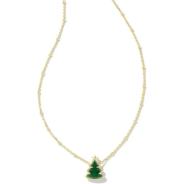 Kendra Scott Holiday Tree Pendant Necklace, Gold with Green Quartzite Puckett's Fine Jewelry Benton, KY