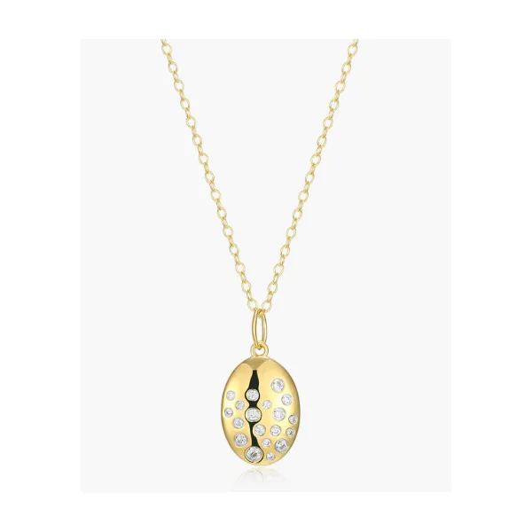 Monte Luna Lab Created Diamond Oval Medallion Pendant With Scattered Diamonds, Cable Chain, Sterling Silver/Gold Plated, 1/5CT TWT, 18" Puckett's Fine Jewelry Benton, KY