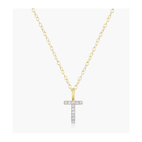 Monte Luna Intitial Necklace, "T" Sterling/Yellow Gold Plated With Lab Grown Diamond Puckett's Fine Jewelry Benton, KY