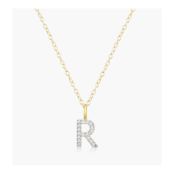 Monte Luna Intitial Necklace, "R" Sterling/Yellow Gold Plated With Lab Grown Diamond Puckett's Fine Jewelry Benton, KY