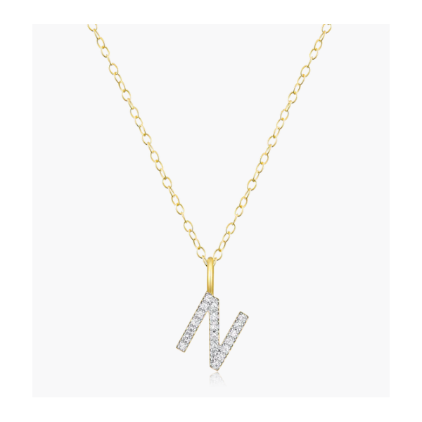 Monte Luna Intitial Necklace, "N" Sterling/Yellow Gold Plated With Lab Grown Diamond Puckett's Fine Jewelry Benton, KY