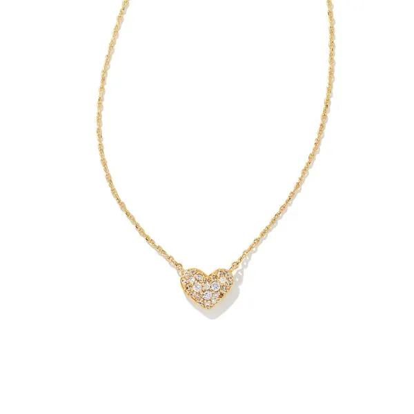 Kendra Scott Ari Pave Crystal Heart Necklace Gold Tone with White CZ Puckett's Fine Jewelry Benton, KY