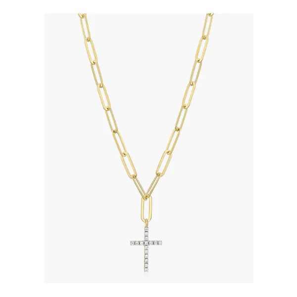 Monte Luna Lab Created Diamond Cross Pendant Necklace on Paperclip Chain, Sterling Silver/Yellow Gold Plated, 18
