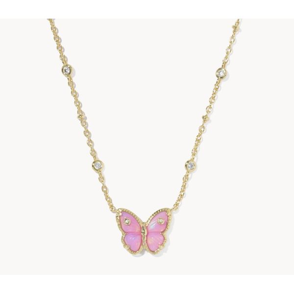 Kendra Scott Cailey Butterfly Pendant/Necklace Gold Tone Pink Opalescent Resin Puckett's Fine Jewelry Benton, KY