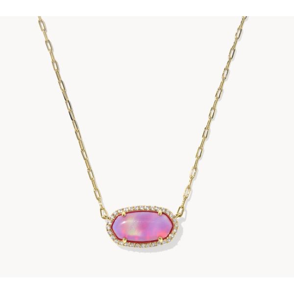 Kendra Scott Elisa Pave Frame Pendant Gold Pink Opalescent Resin Puckett's Fine Jewelry Benton, KY