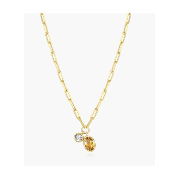 Monte Luna Birthstone Necklace, November, Citrine and Lab Grown Diamond, Mini Paperclip Necklace in Yellow Gold Plated Sterling Silver Puckett's Fine Jewelry Benton, KY