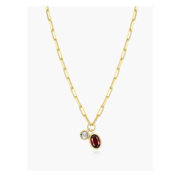 Monte Luna Birthstone Necklace, January, Garnet and Lab Grown Diamond, Mini Paperclip Necklace in Yellow Gold Plated Sterling Silver Puckett's Fine Jewelry Benton, KY