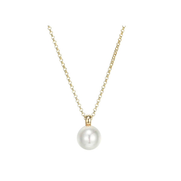 Elle Sterling Silver/Yellow Gold Plated  White Shell Pearl Pendant on Rolo Chain, 17