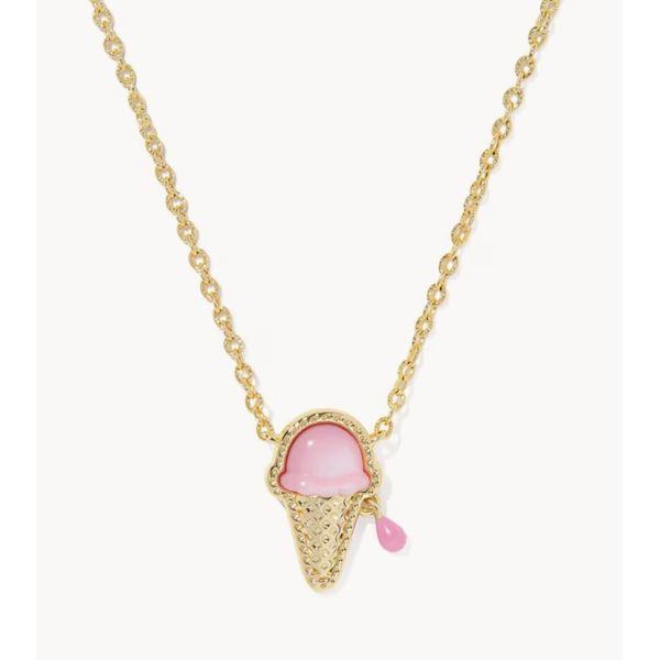 Kendra Scott Ice Cream Pendant/Necklace Gold Tone Pastel Pink mother of pearl Puckett's Fine Jewelry Benton, KY