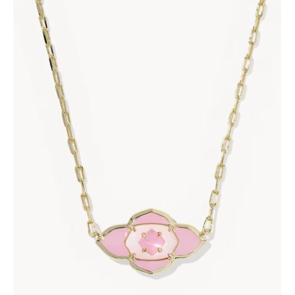 Kendra Scott Abbie Medallion Pendant Gold Metal Pink Mix Puckett's Fine Jewelry Benton, KY