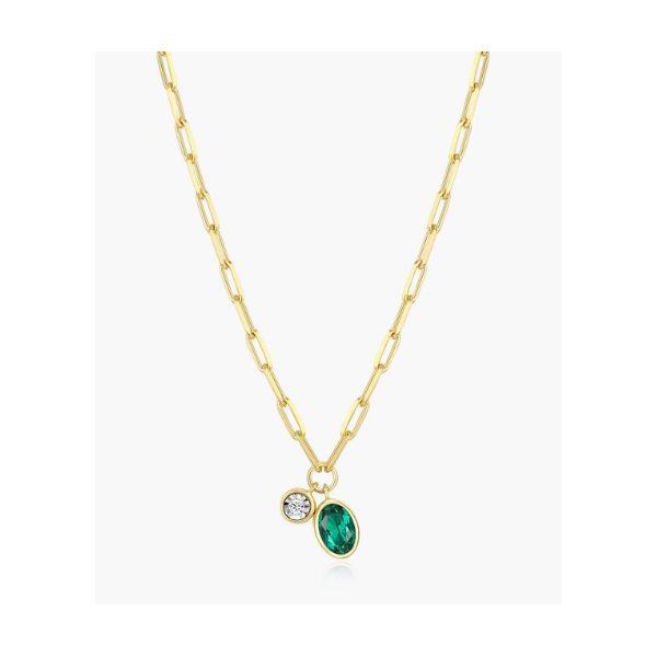 Monte Luna Birthstone Necklace, May, Lab Emerald and Lab Diamond, Mini Paperclip Necklace in Yellow Gold Plated Sterling Silver Puckett's Fine Jewelry Benton, KY