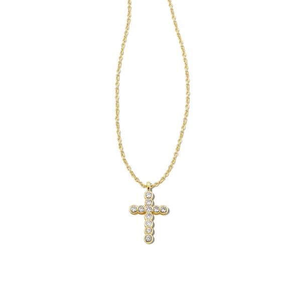 Kendra Scott Cross Gold Pendant Necklace in White Crystal Puckett's Fine Jewelry Benton, KY
