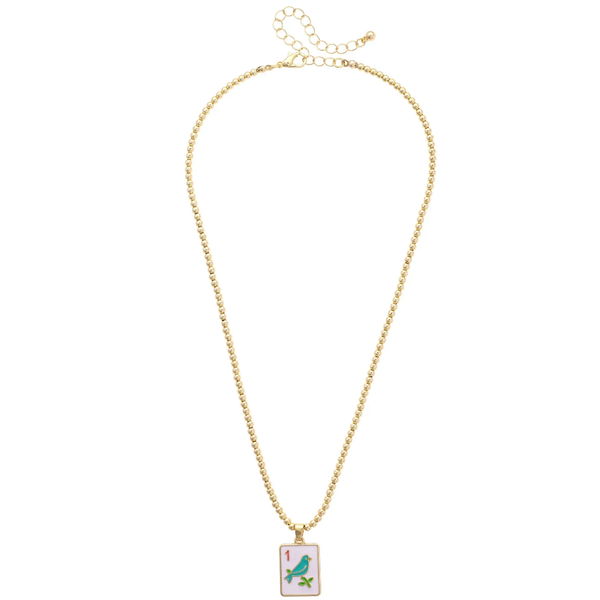 Canvas Style Sparrow Mahjong Tile Ball Bead Necklace in White Puckett's Fine Jewelry Benton, KY