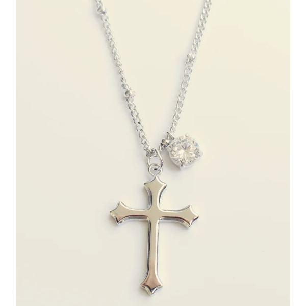 By Grace Jewelry Cross Necklace, Rhodium Electroplated Puckett's Fine Jewelry Benton, KY