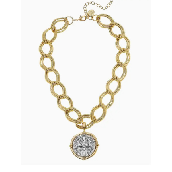 Susan Shaw Mixed Metal St. Benedict Cross Necklace Puckett's Fine Jewelry Benton, KY