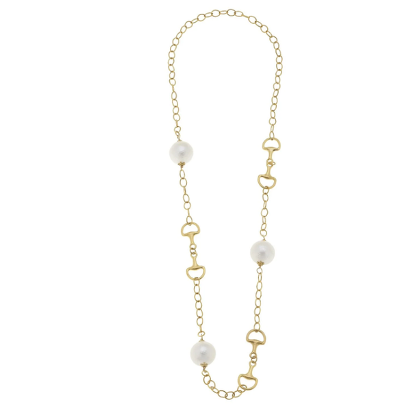 Susan Shaw 32-Inch Gold Horse Bit & Baroque Pearl Toggle Necklace Puckett's Fine Jewelry Benton, KY