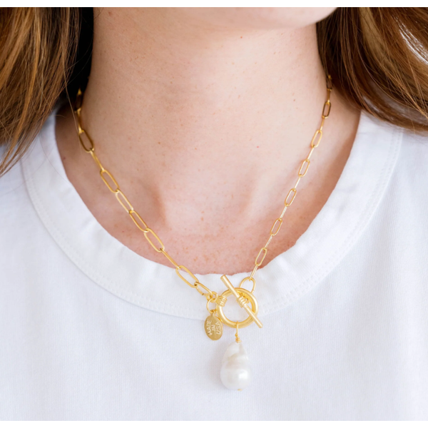 Susan Shaw Katie Paperclip Necklace with Baroque Pearl Image 2 Puckett's Fine Jewelry Benton, KY