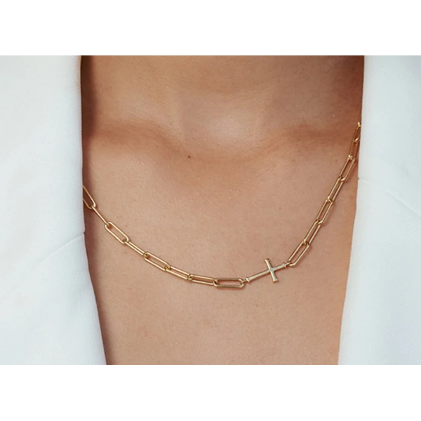 Rizen 18K Gold Plated Chain Breaker Cross Necklace on Paperclip Chain – 19.5