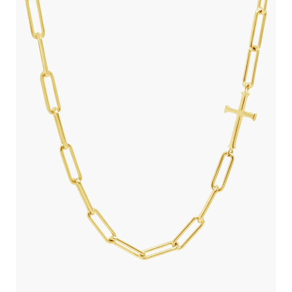 Rizen 18K Gold Plated Chain Breaker Cross Necklace on Paperclip Chain – 19.5