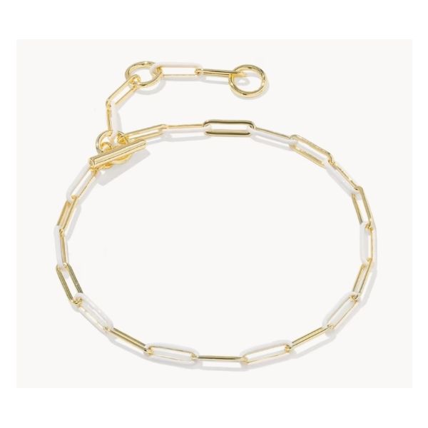 Courtney Gold Enamel Link and Chain Bracelet White Enamel Puckett's Fine Jewelry Benton, KY