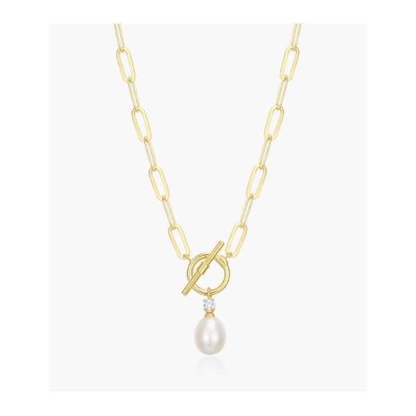 Monte Luna Freshwater Pearl & Lab-Created Diamond Toggle-Look Paperclip Necklace Puckett's Fine Jewelry Benton, KY