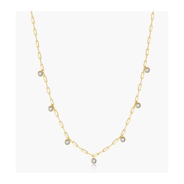 Monte Luna 14K Gold Plated Over Sterling Silver Dangle Station Lab Created Diamond Mini Paperclip Necklace 1 6CT TWT Puckett's Fine Jewelry Benton, KY