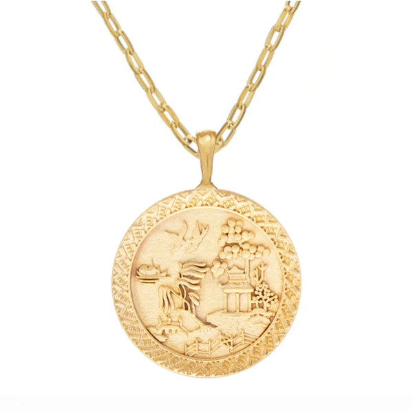 Susan Shaw Blue Willow Plate Dainty Oblong Chain Necklace Puckett's Fine Jewelry Benton, KY